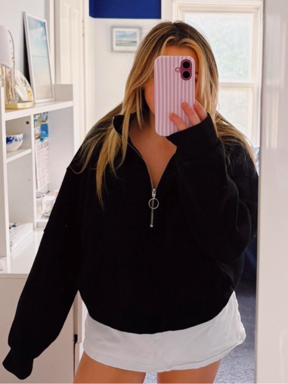 Stylish Black Half-Zip Women's Hoodie